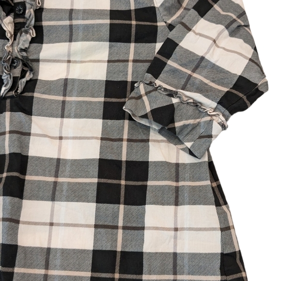 Kate Spade Cream Black Plaid Ruffle Button Popover Top Girls Size 14Y (XL) - Picture 3 of 8